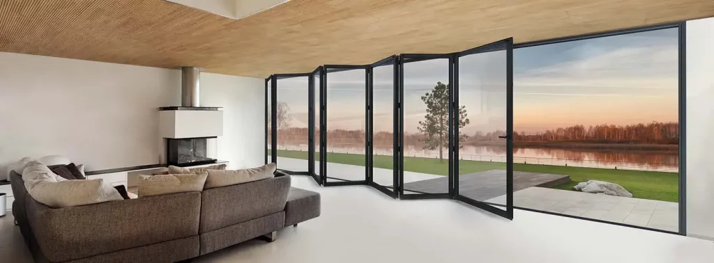 Large wide bi-fold door inside living room