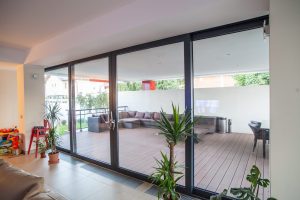 interior shot of black aluminium doors